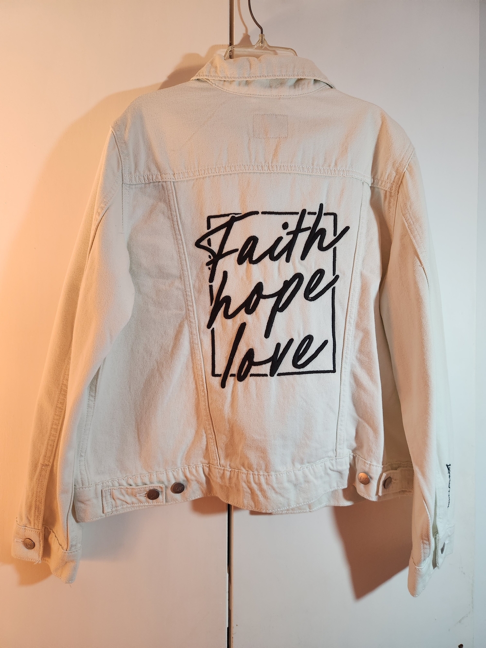 New, Never Worn, Faith Hope Love White Denim Jacket
